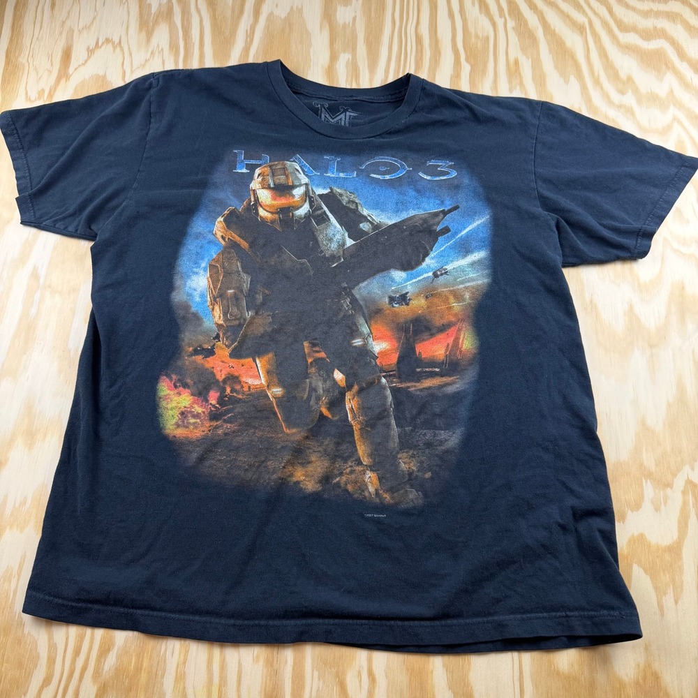 Vintage Halo 3 Xbox 360 Promo T-Shirt Mens XL Black Master Chief Bungie 2007